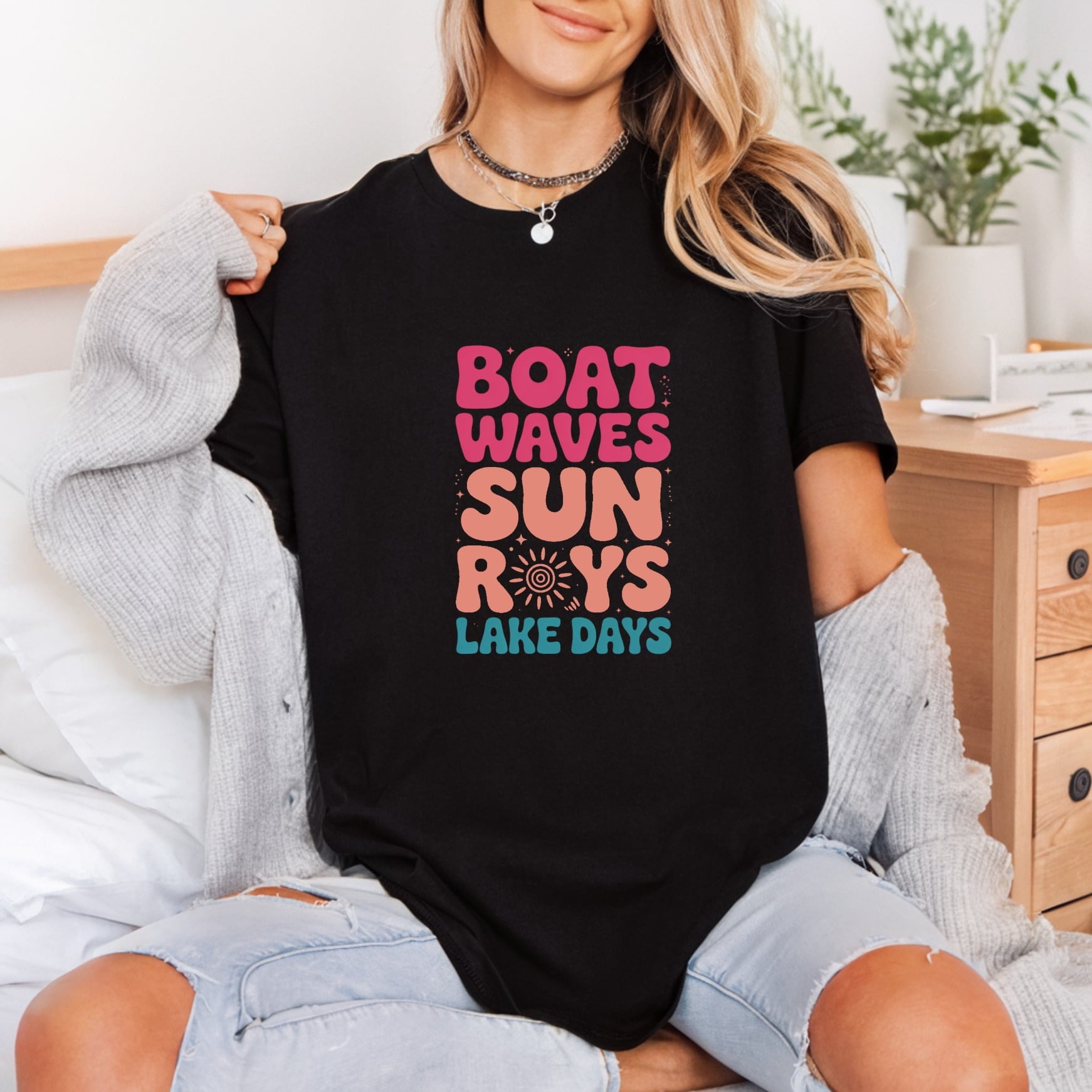 Boat Waves Sun Rays Vintage Retro Ready to Press DTF Transfer for Dtf