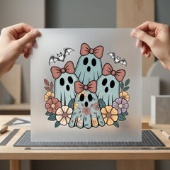 Boho Ghost Family Halloween Halloween Fall Ready to Press DTF Transfer for Dtf