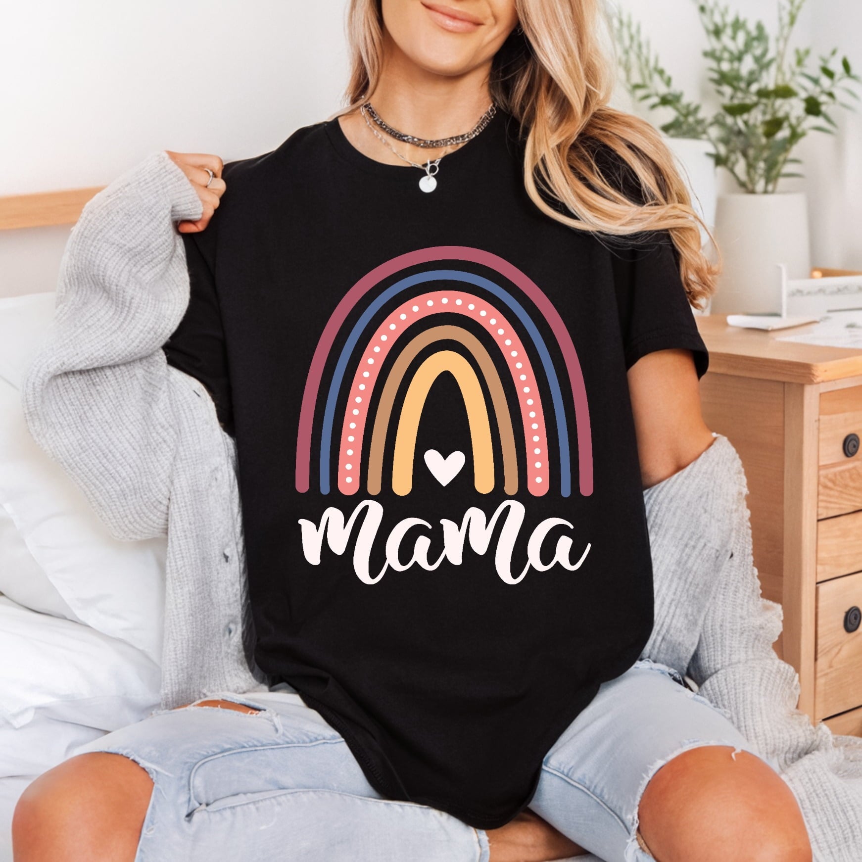 Boho Mama Rainbow Diy Mom Mama Ready to Press DTF Transfer for Dtf