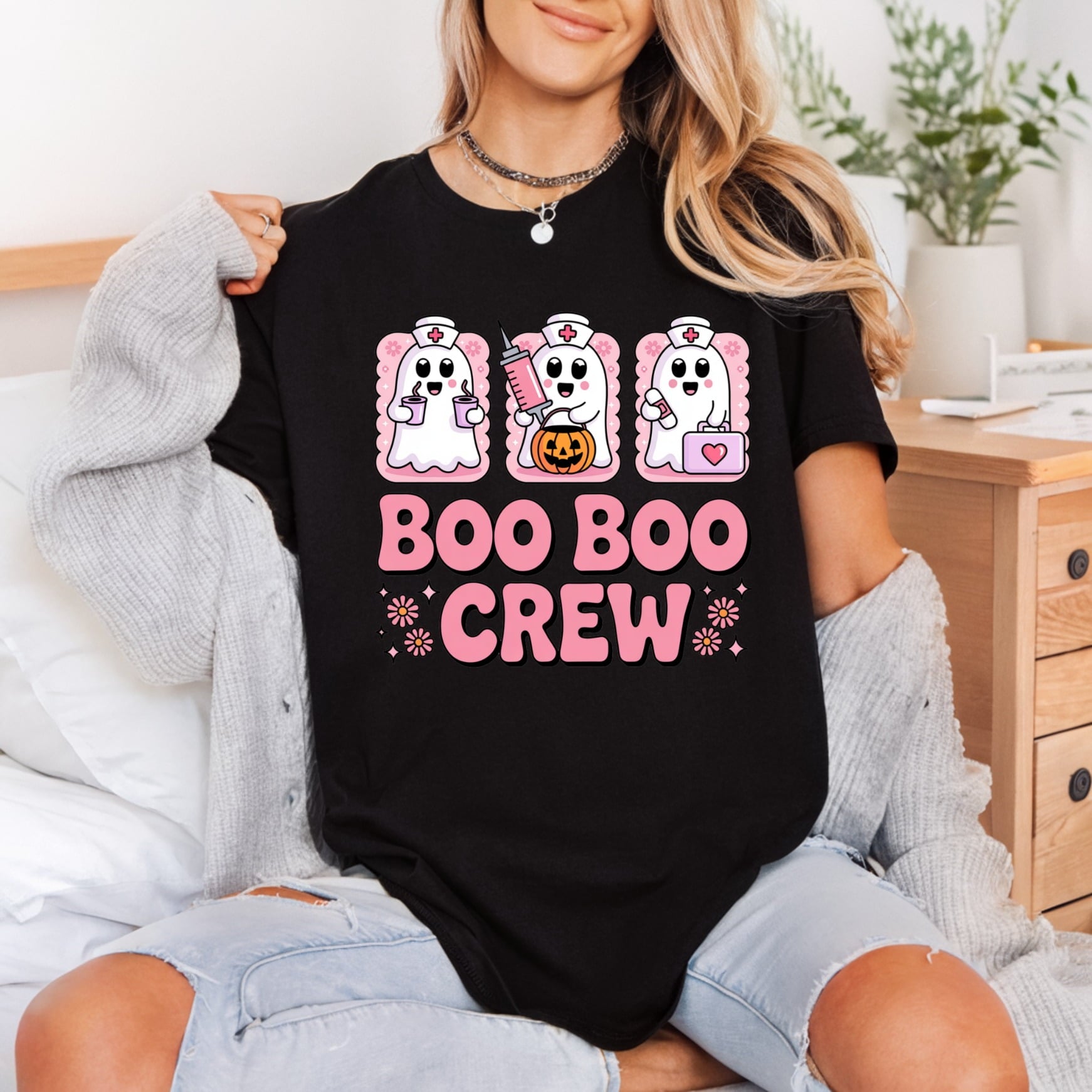 Boo Crew Nurse Ghost Halloween Nurse Ready to Press DTF Transfer for Dtf