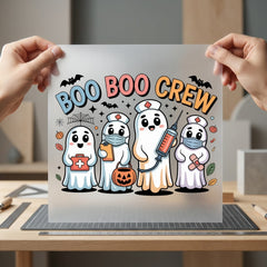 Boo Crew Nurse Ghost Halloween Nurse Ready to Press DTF Transfer for Dtf