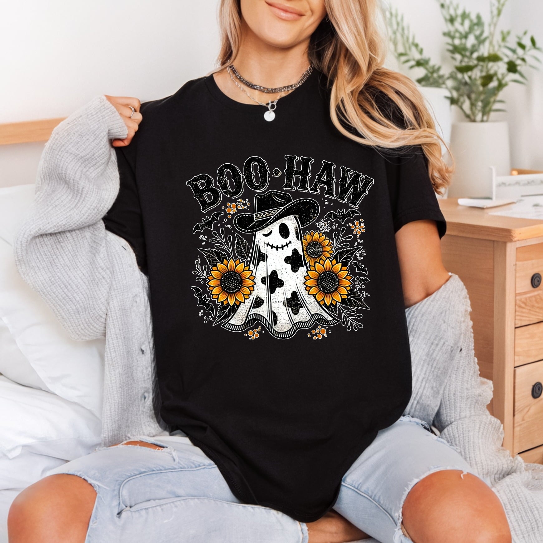 Boo Haw Cowboy Ghost Usa Halloween Ready to Press DTF Transfer for Dtf