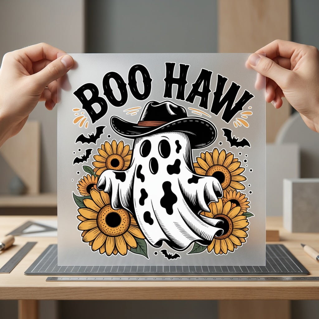 Boo Haw Cowboy Ghost Usa Halloween Ready to Press DTF Transfer for Dtf