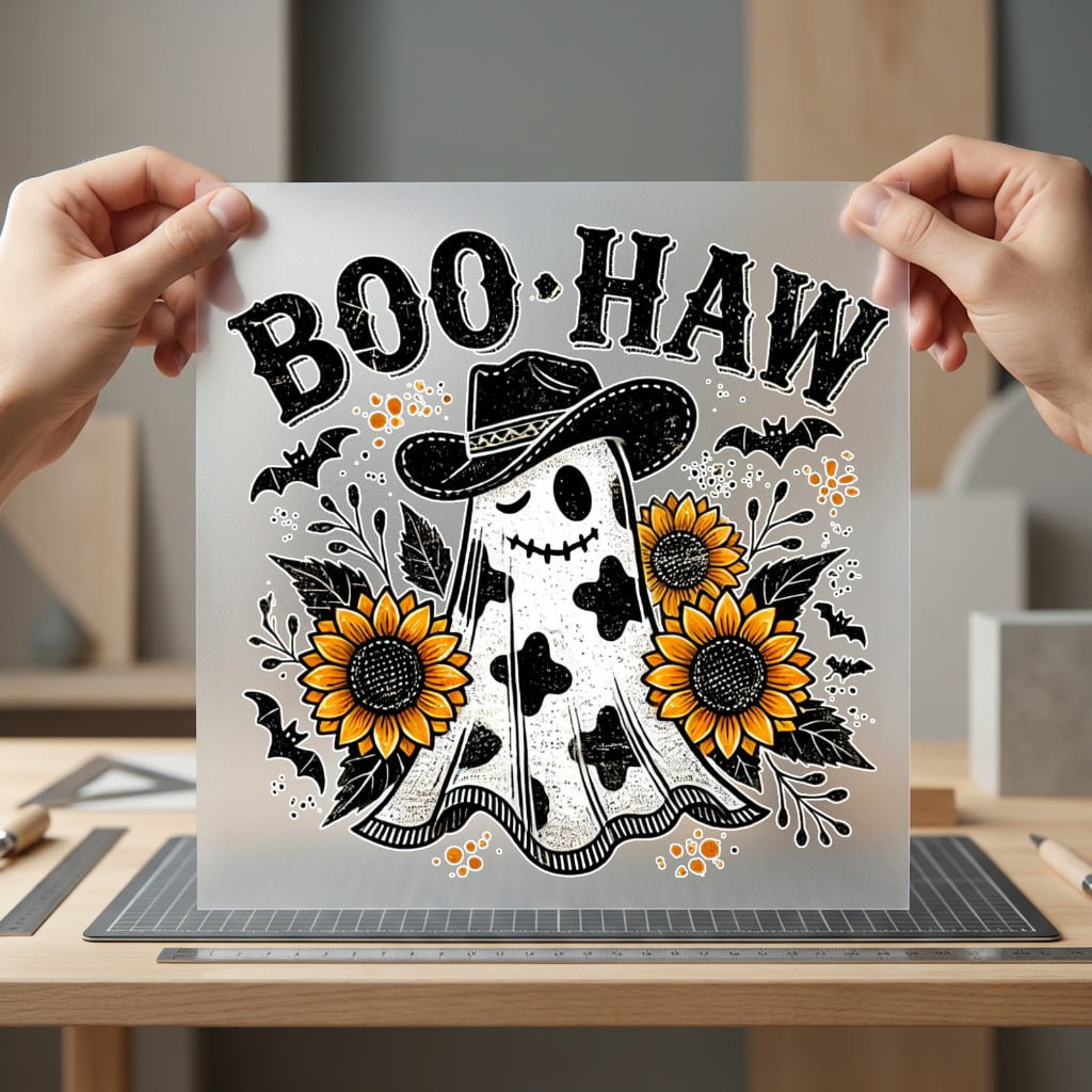 Boo Haw Cowboy Ghost Usa Halloween Ready to Press DTF Transfer for Dtf