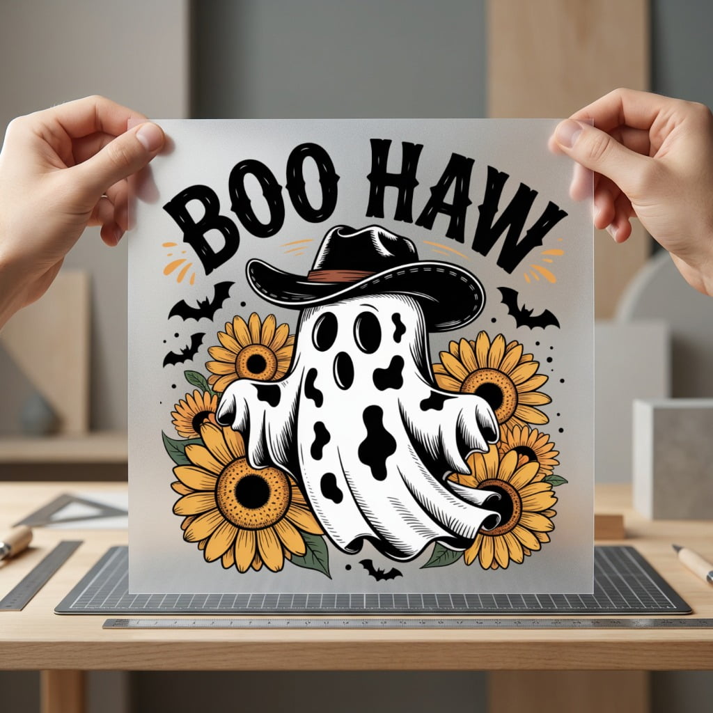 Boo Haw Cowboy Ghost Usa Halloween Ready to Press DTF Transfer for Dtf
