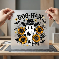 Boo Haw Ghost Western Usa Halloween Ready to Press DTF Transfer for Dtf