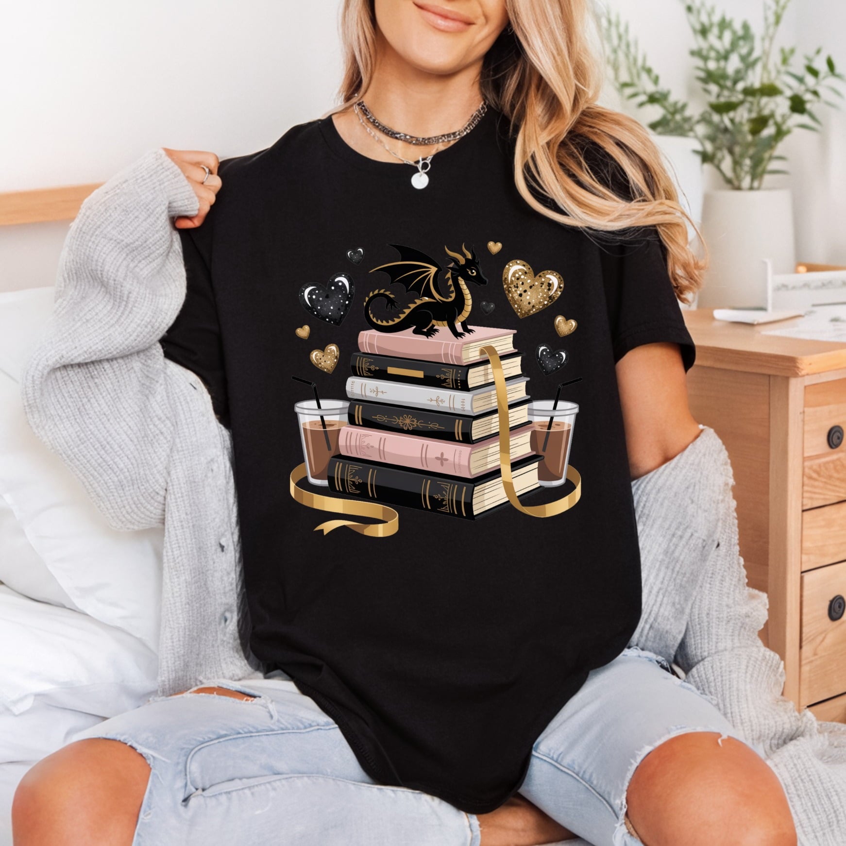 Book Dragon Coffee Lover Home & Cozy Vibes Collection Bookish Cozy Collection Ready to Press DTF Transfer for Dtf