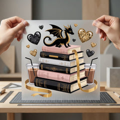 Book Dragon Coffee Lover Home & Cozy Vibes Collection Bookish Cozy Collection Ready to Press DTF Transfer for Dtf