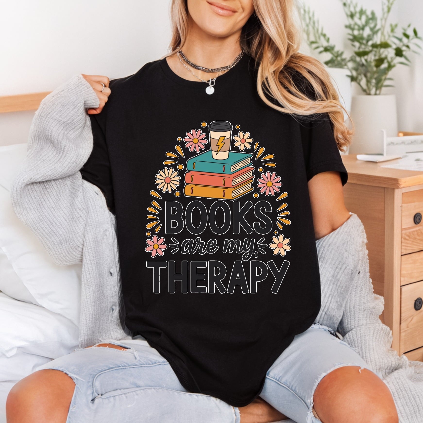 Books Therapy Cozy Reader Boho Aesthetic Ready to Press DTF Transfer for Dtf