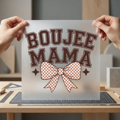 Boujee Mama Checkerboard Bow Mom Funny Ready to Press DTF Transfer for Dtf