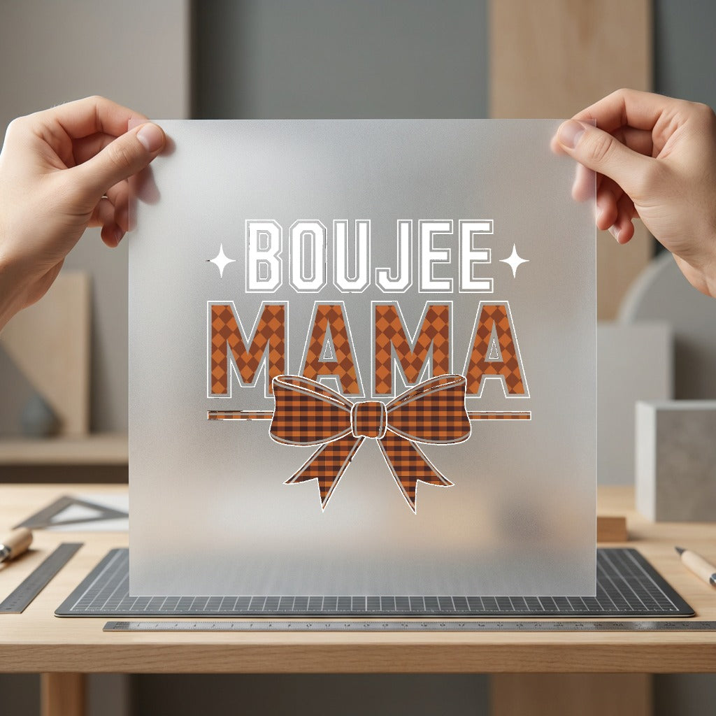 Boujee Mama Plaid Bow Usa Mom Ready to Press DTF Transfer for Dtf