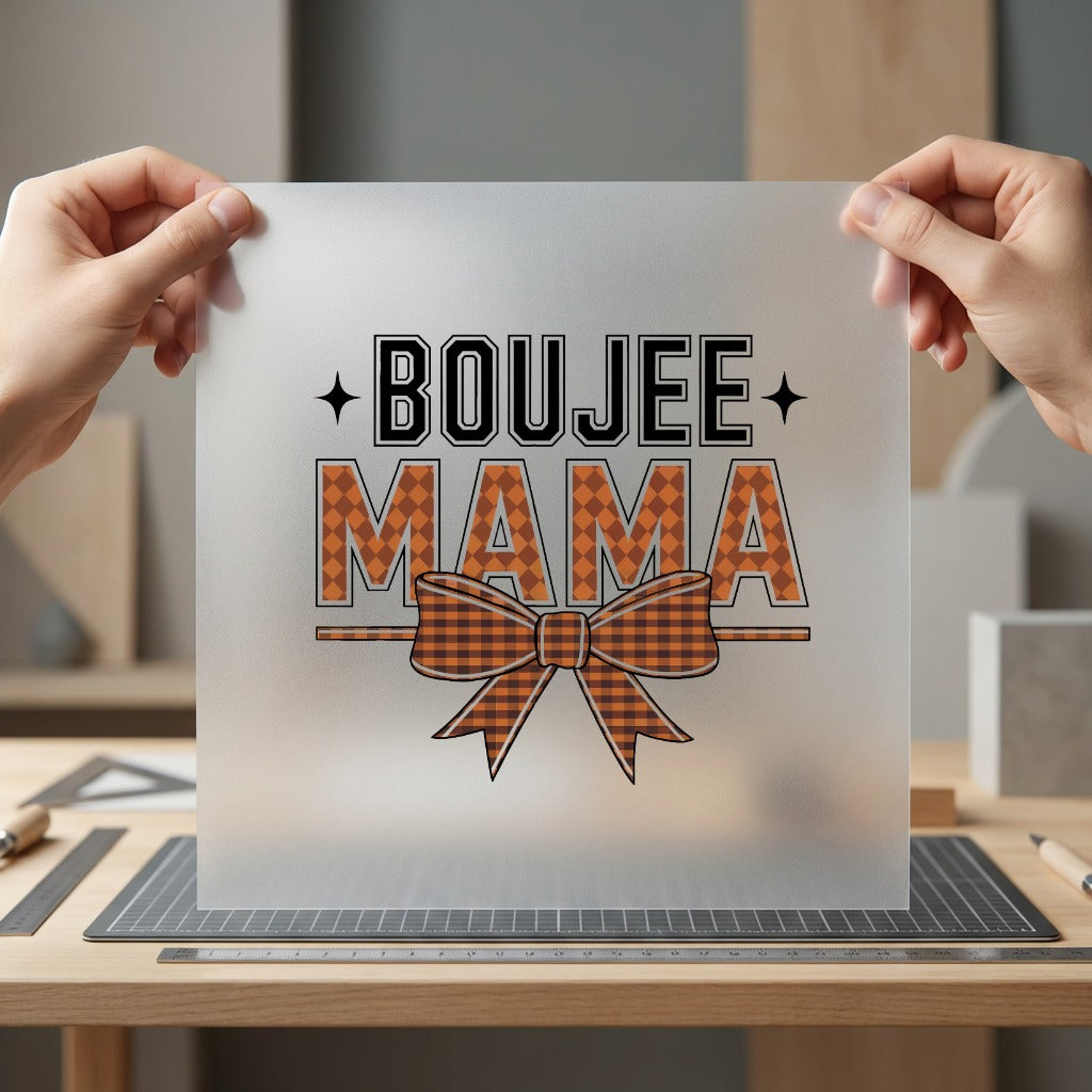 Boujee Mama Plaid Bow Usa Mom Ready to Press DTF Transfer for Dtf