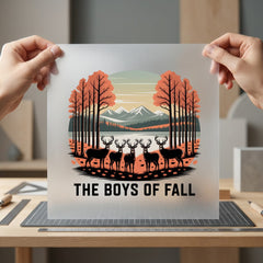 Boys Fall Deer Scene Fall Autumn Ready to Press DTF Transfer for Dtf