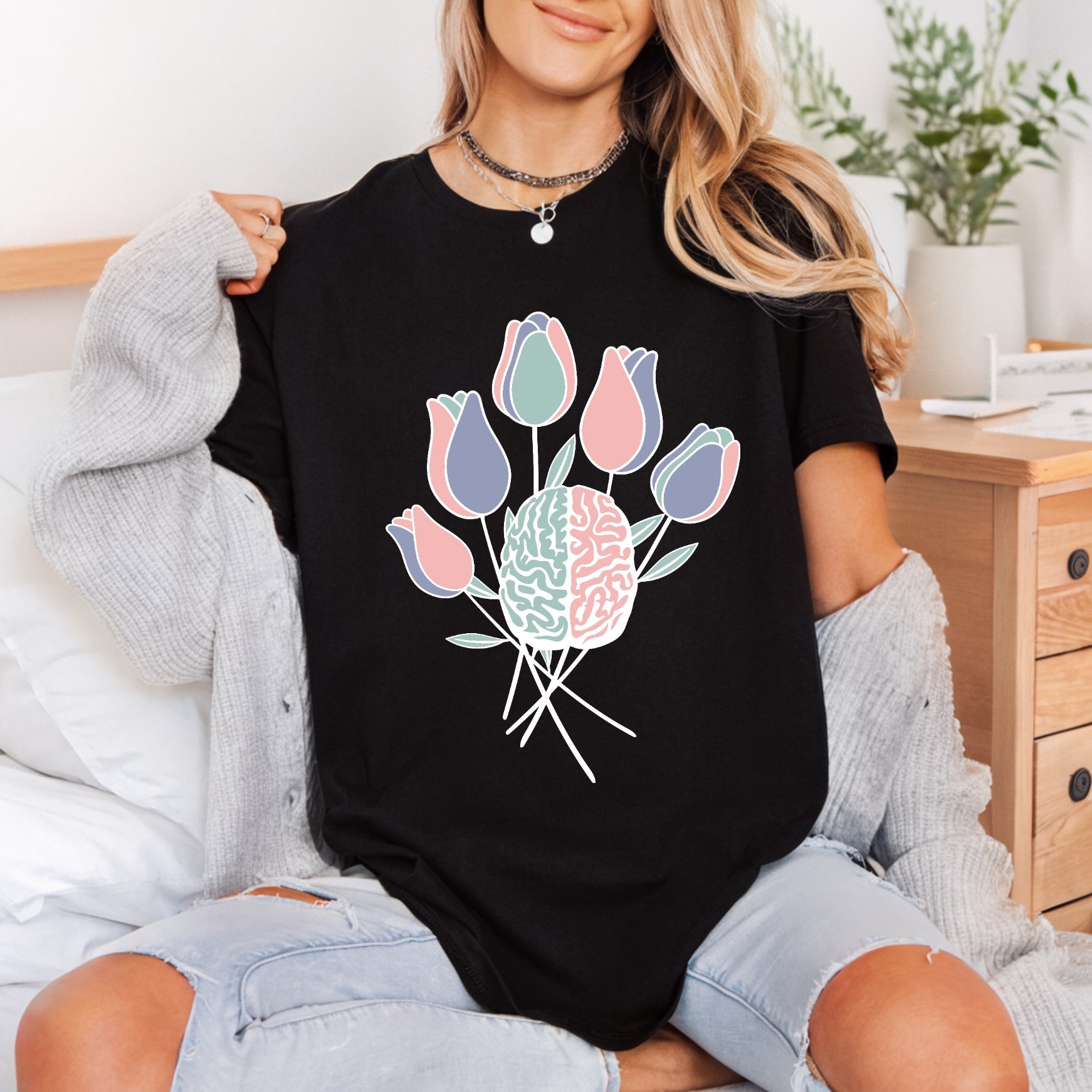 Brain Tulips Mental Health Aesthetic Ready to Press DTF Transfer for Dtf