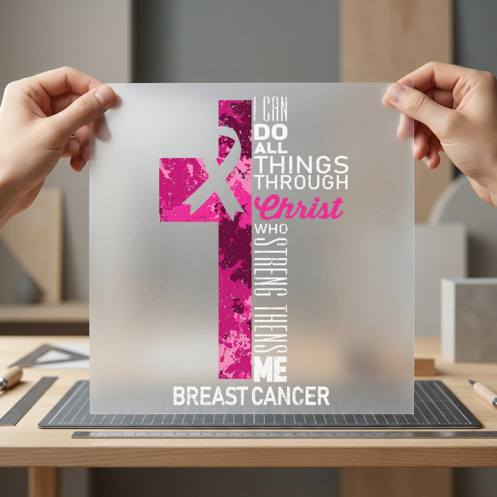 Breast Cancer Awareness Cross Christian Faith Ready to Press DTF Transfer for Dtf