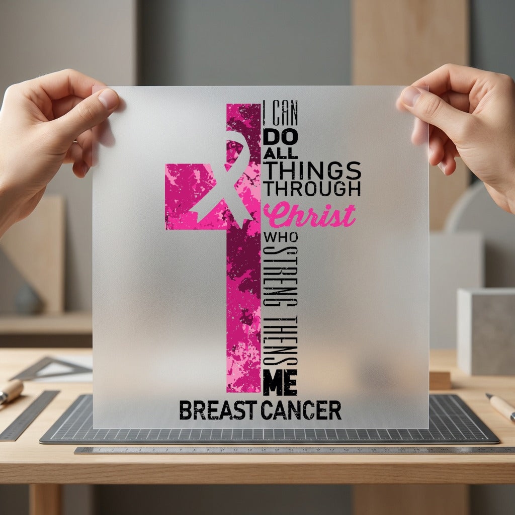 Breast Cancer Awareness Cross Christian Faith Ready to Press DTF Transfer for Dtf