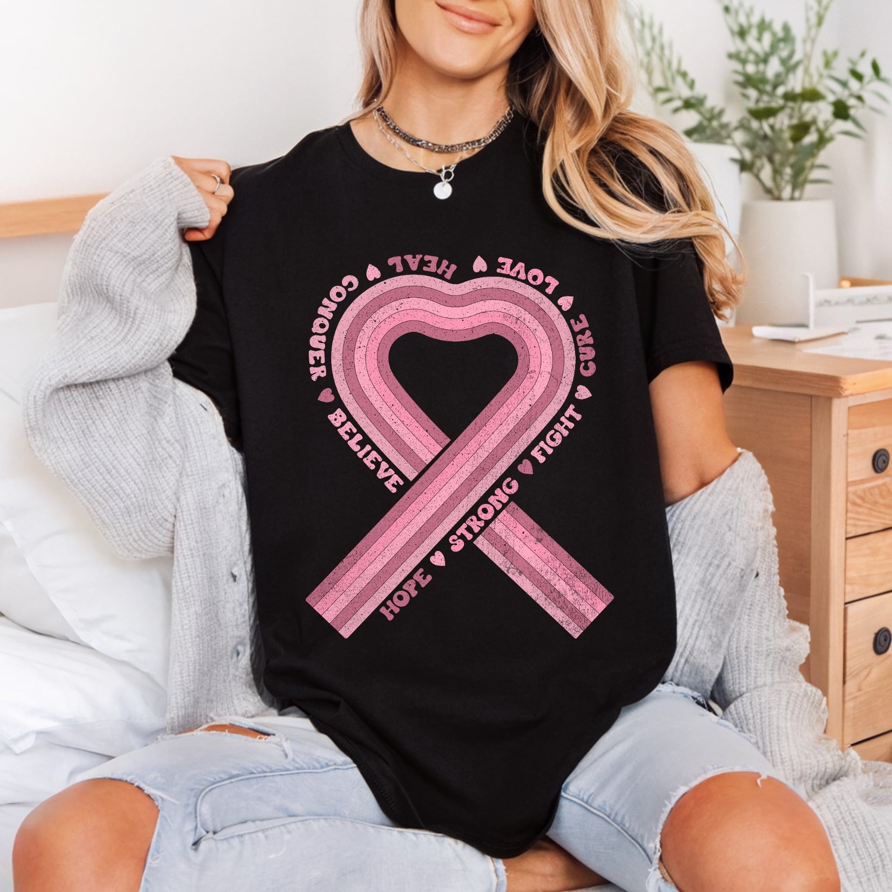 Breast Cancer Awareness Ribbon Faith Vintage Ready to Press DTF Transfer for Dtf