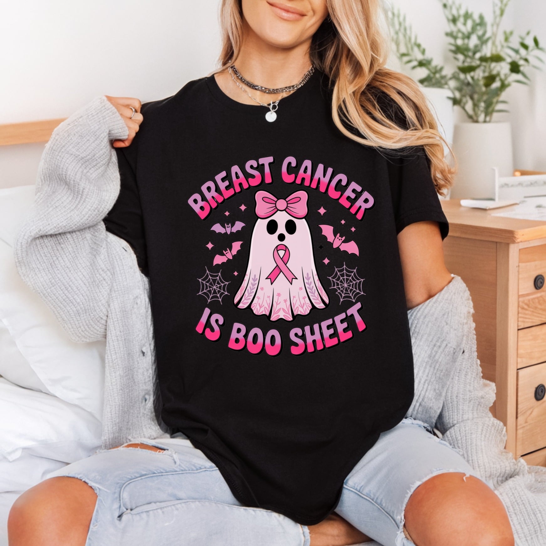 Breast Cancer Boo Sheet Halloween Funny Ready to Press DTF Transfer for Dtf