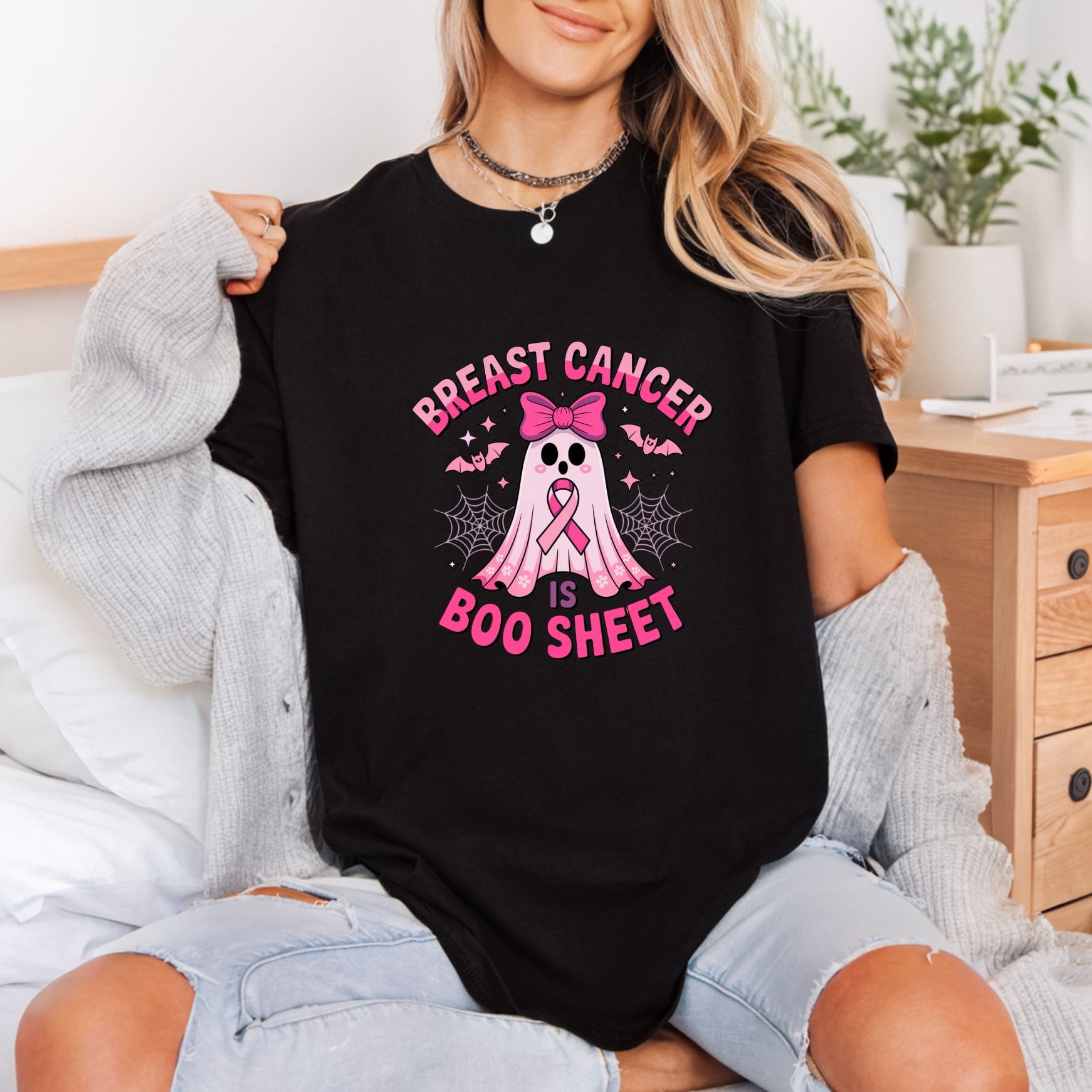 Breast Cancer Boo Sheet Halloween Funny Ready to Press DTF Transfer for Dtf