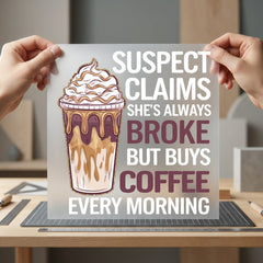 Broke But Buys Coffee Funny Sarcastic Ready to Press DTF Transfer for Dtf