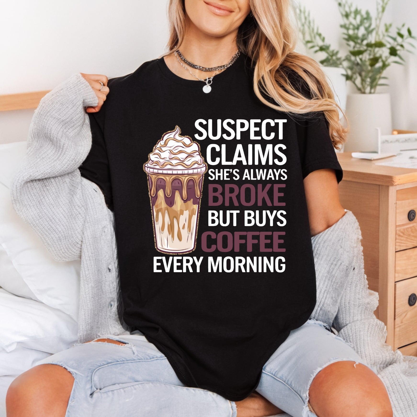 Broke But Buys Coffee Funny Sarcastic Ready to Press DTF Transfer for Dtf