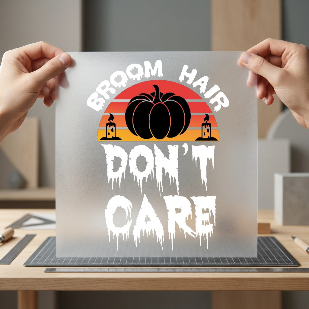 Broom Hair Don Care Halloween Vintage Ready to Press DTF Transfer for Dtf