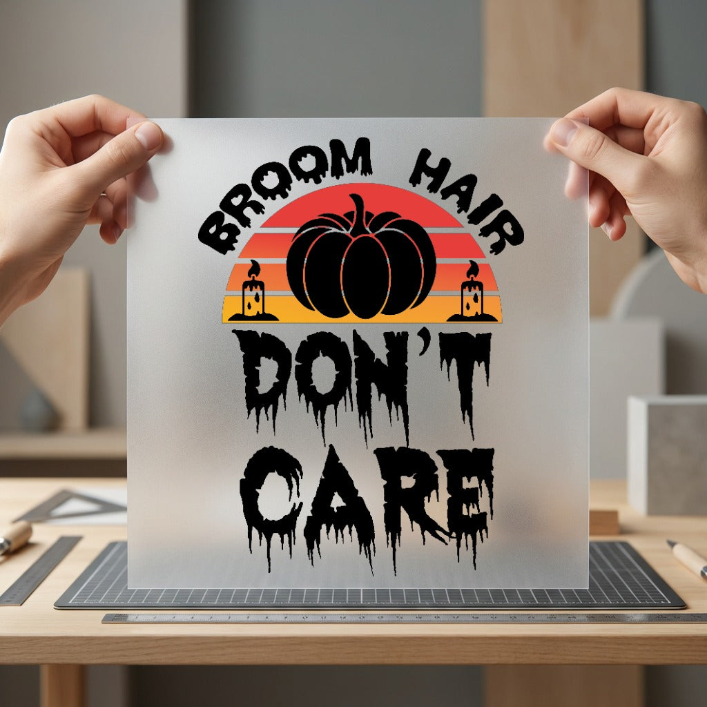 Broom Hair Don Care Halloween Vintage Ready to Press DTF Transfer for Dtf