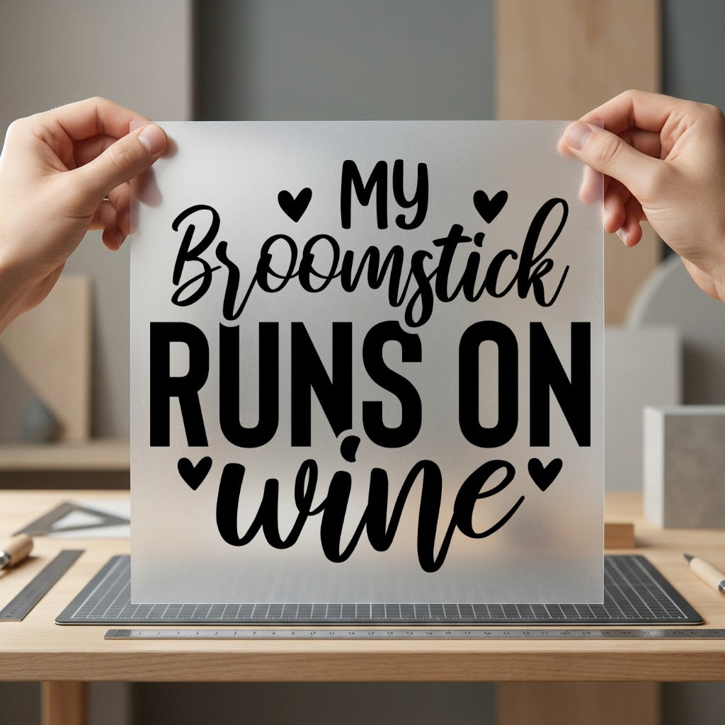 Broomstick Runs Wine Humorous Halloween Ready to Press DTF Transfer for Dtf