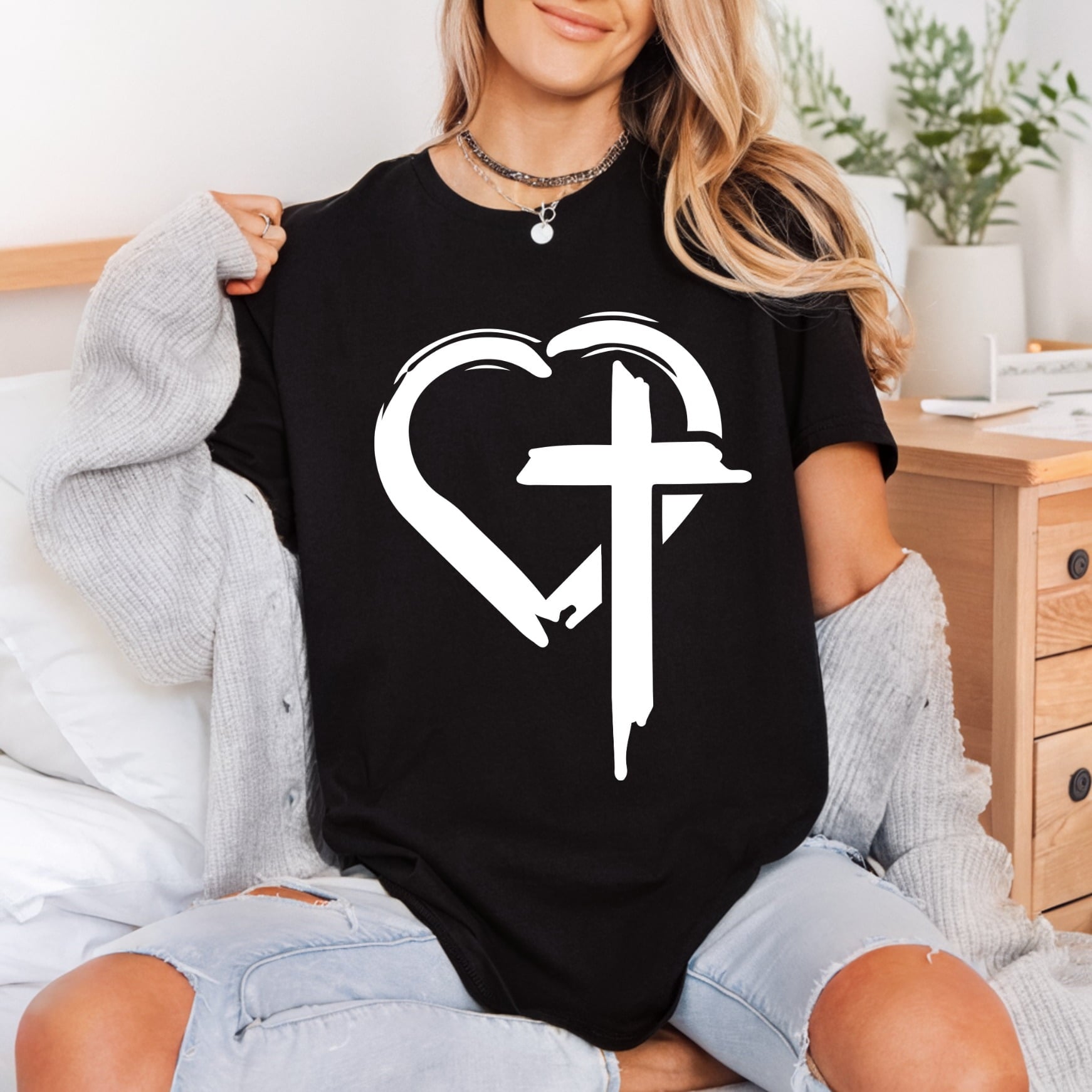 Brushstroke Heart Cross Faith Christian Faith Ready to Press DTF Transfer for Dtf
