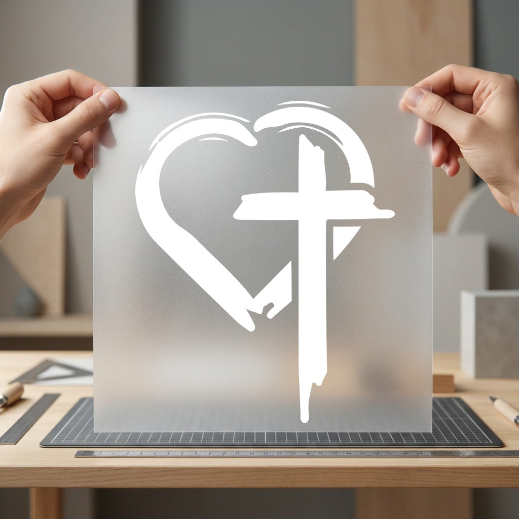 Brushstroke Heart Cross Faith Christian Faith Ready to Press DTF Transfer for Dtf
