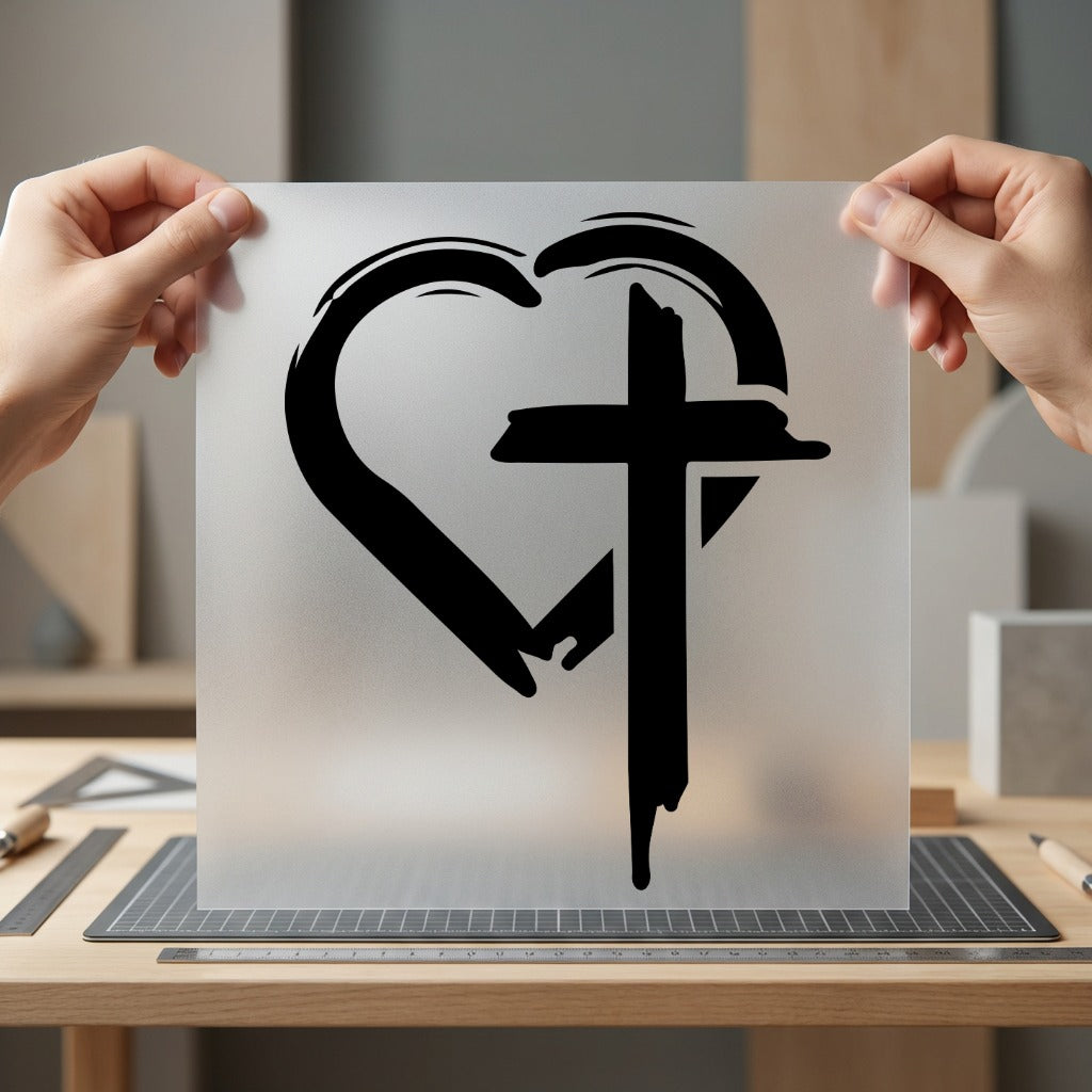 Brushstroke Heart Cross Faith Christian Faith Ready to Press DTF Transfer for Dtf