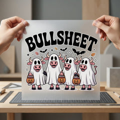 Bullsheet Cow Ghost Spooky Halloween Funny Ready to Press DTF Transfer for Dtf