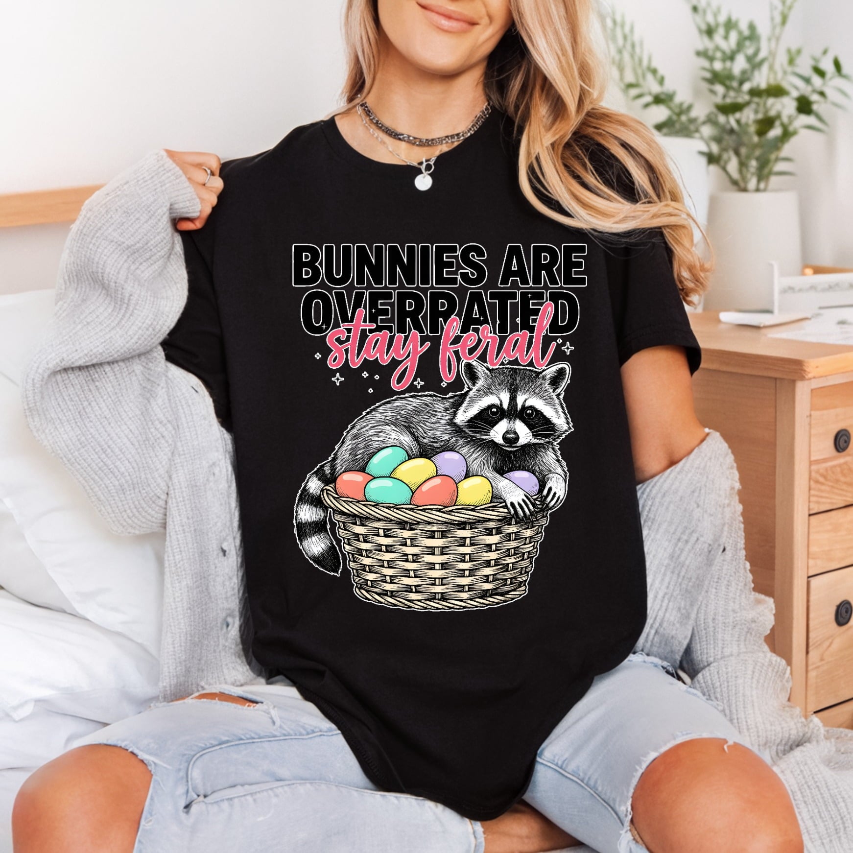 Bunnies Overrated Stay Feral Easter Funny Ready to Press DTF Transfer for Dtf