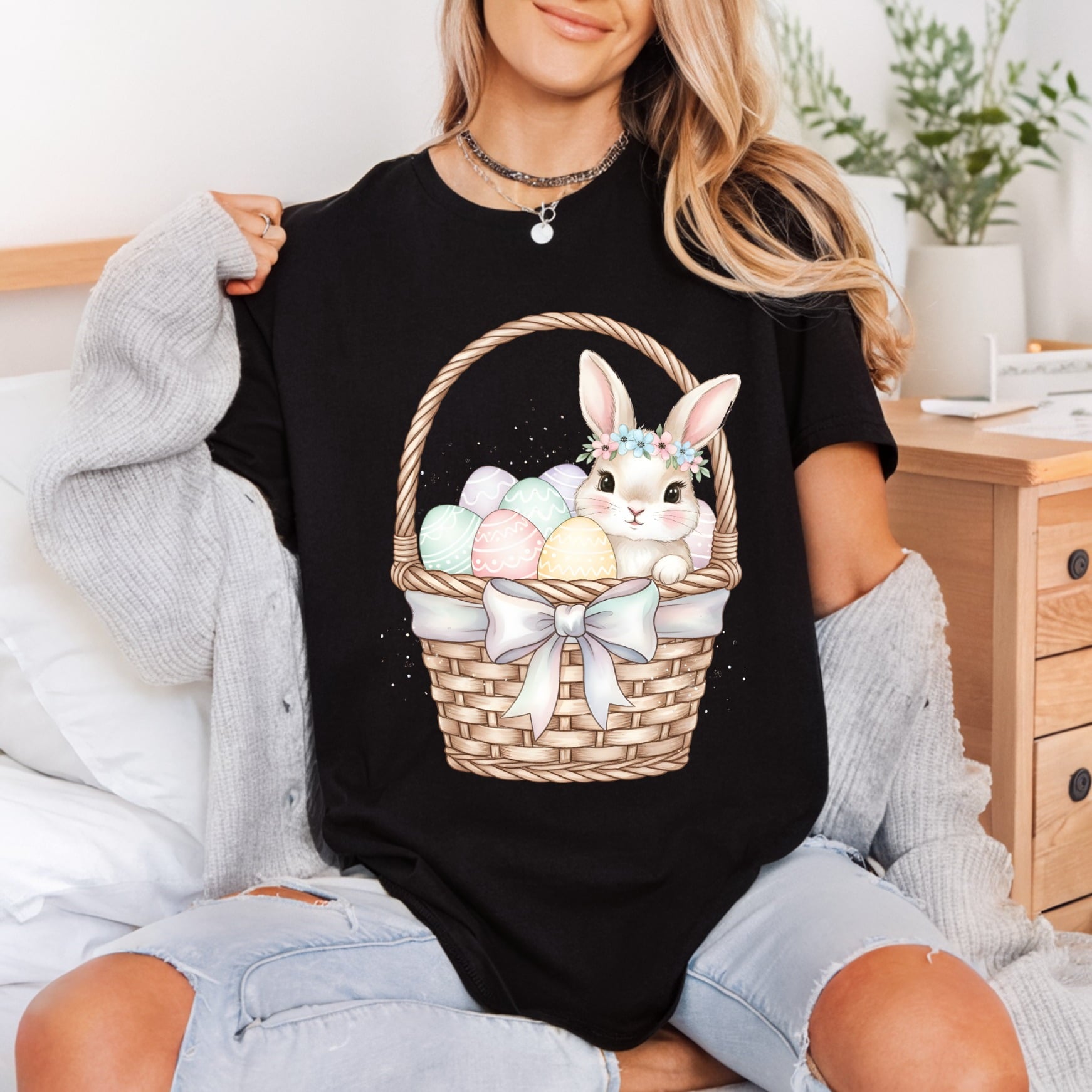 Bunny Basket Easter Diy Easter Spring Ready to Press DTF Transfer for Dtf