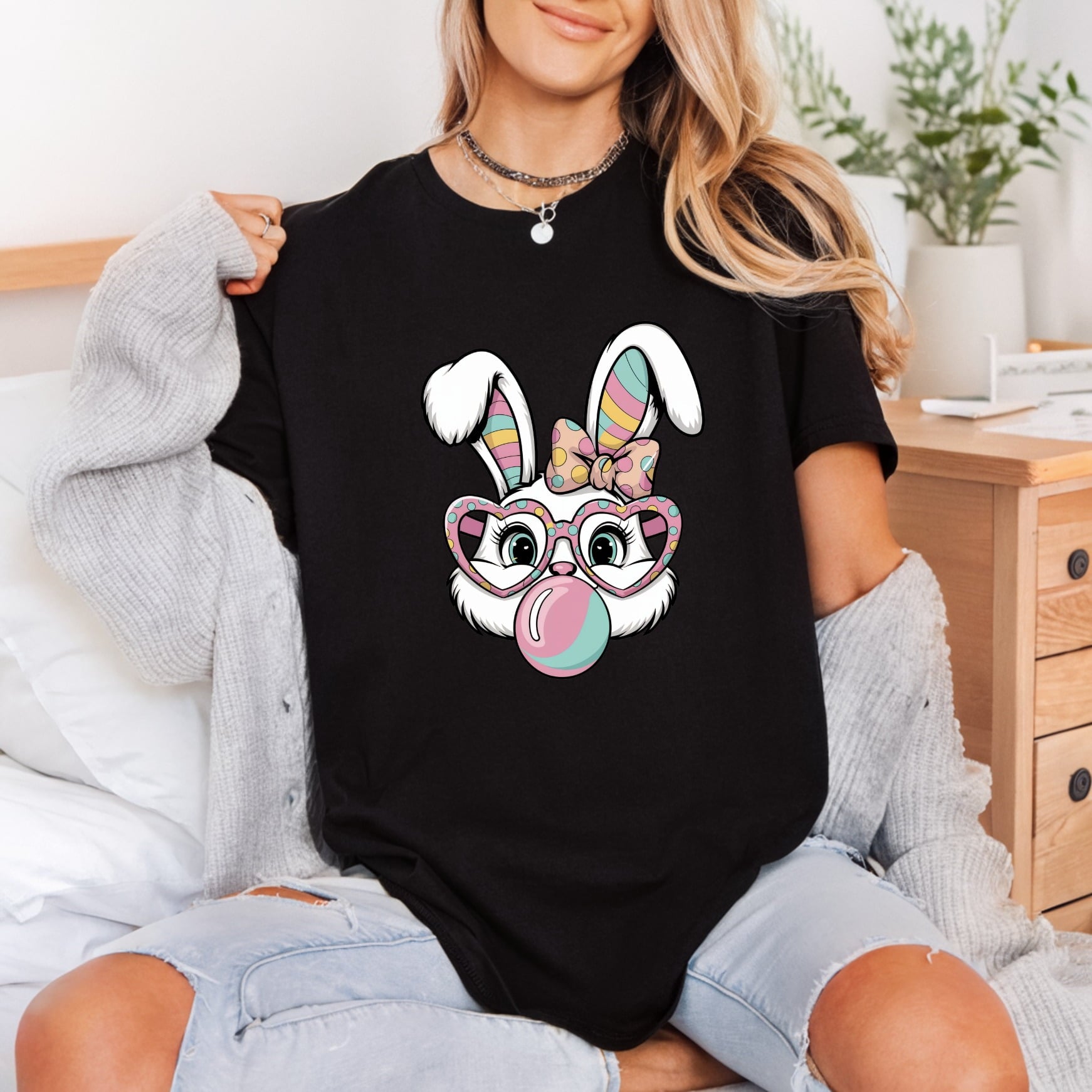 Bunny Heart Glasses Bubble Aesthetic Ready to Press DTF Transfer for Dtf