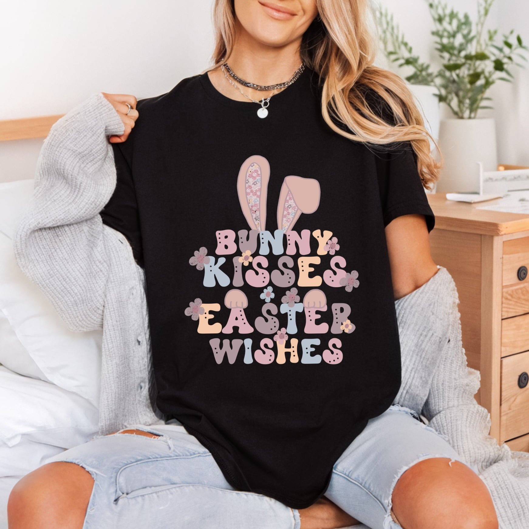 Bunny Kisses Easter Wishes Easter Spring Ready to Press DTF Transfer for Dtf