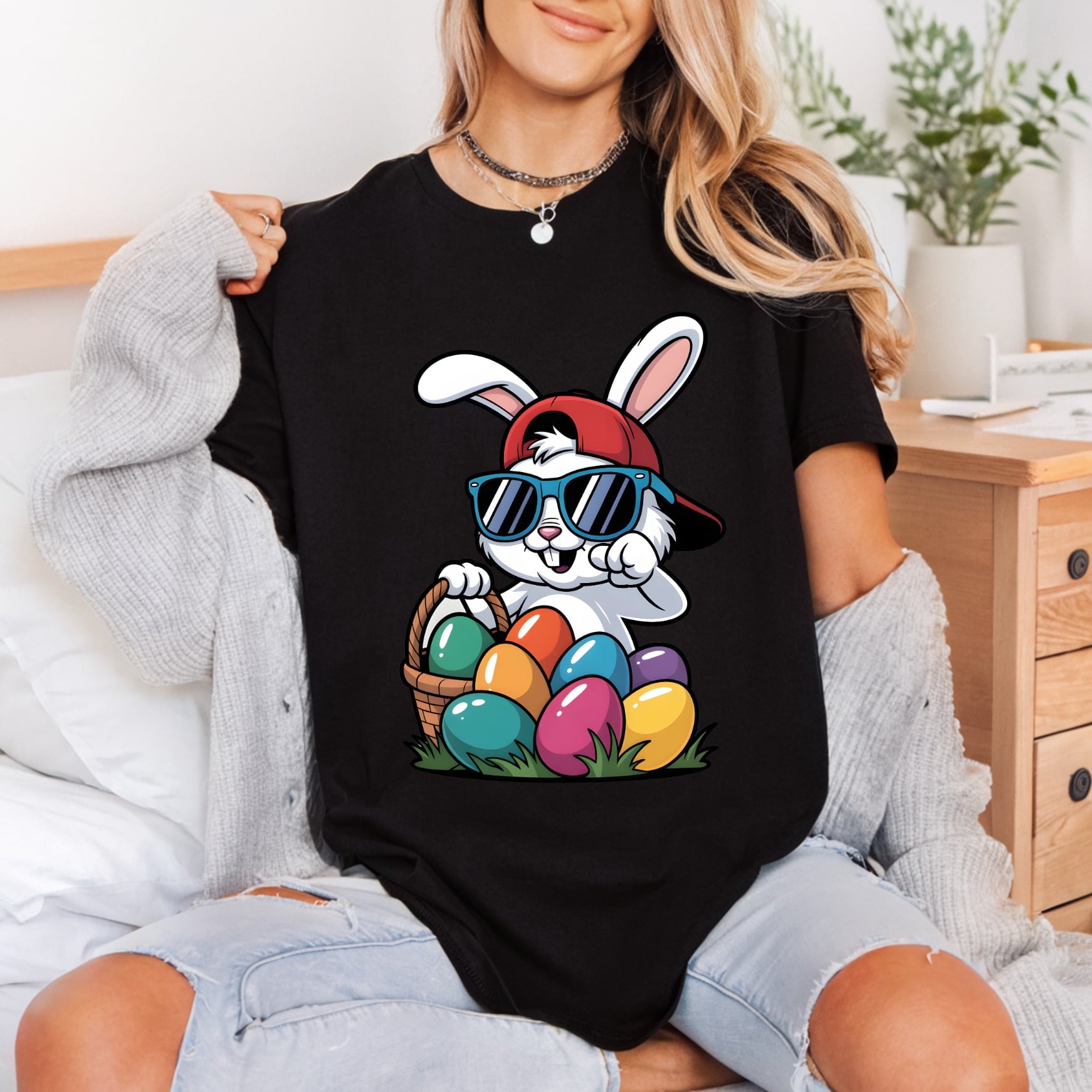 Bunny Sunglasses Easter Eggs Easter Ready to Press DTF Transfer for Dtf