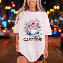 Caffeine Queen Floral Coffee Mom Funny Ready to Press DTF Transfer for Dtf