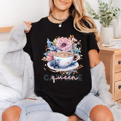 Caffeine Queen Floral Coffee Mom Funny Ready to Press DTF Transfer for Dtf