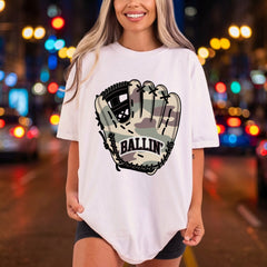 Camo Baseball Glove Ballin Retro Aesthetic Ready to Press DTF Transfer for Dtf