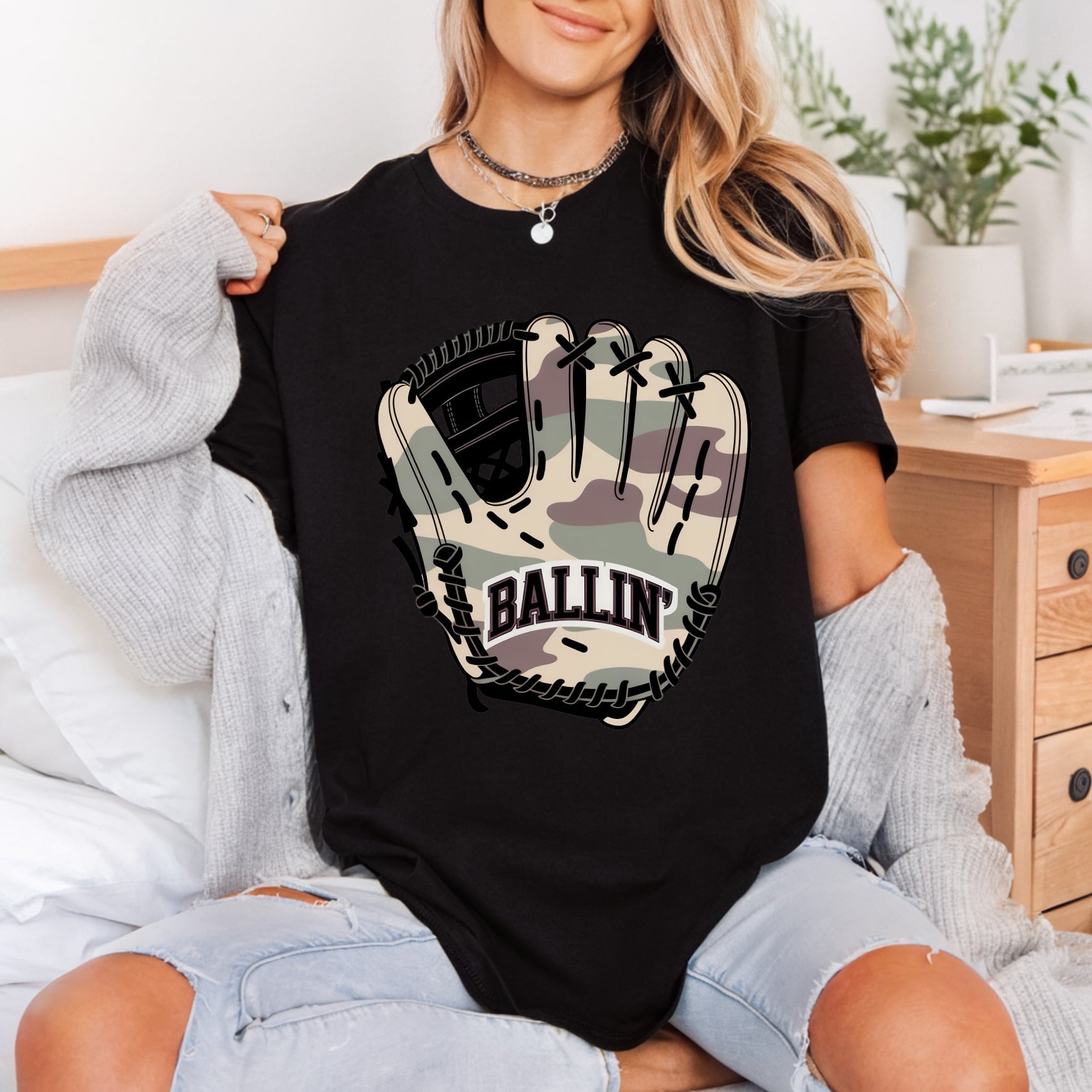 Camo Baseball Glove Ballin Retro Aesthetic Ready to Press DTF Transfer for Dtf