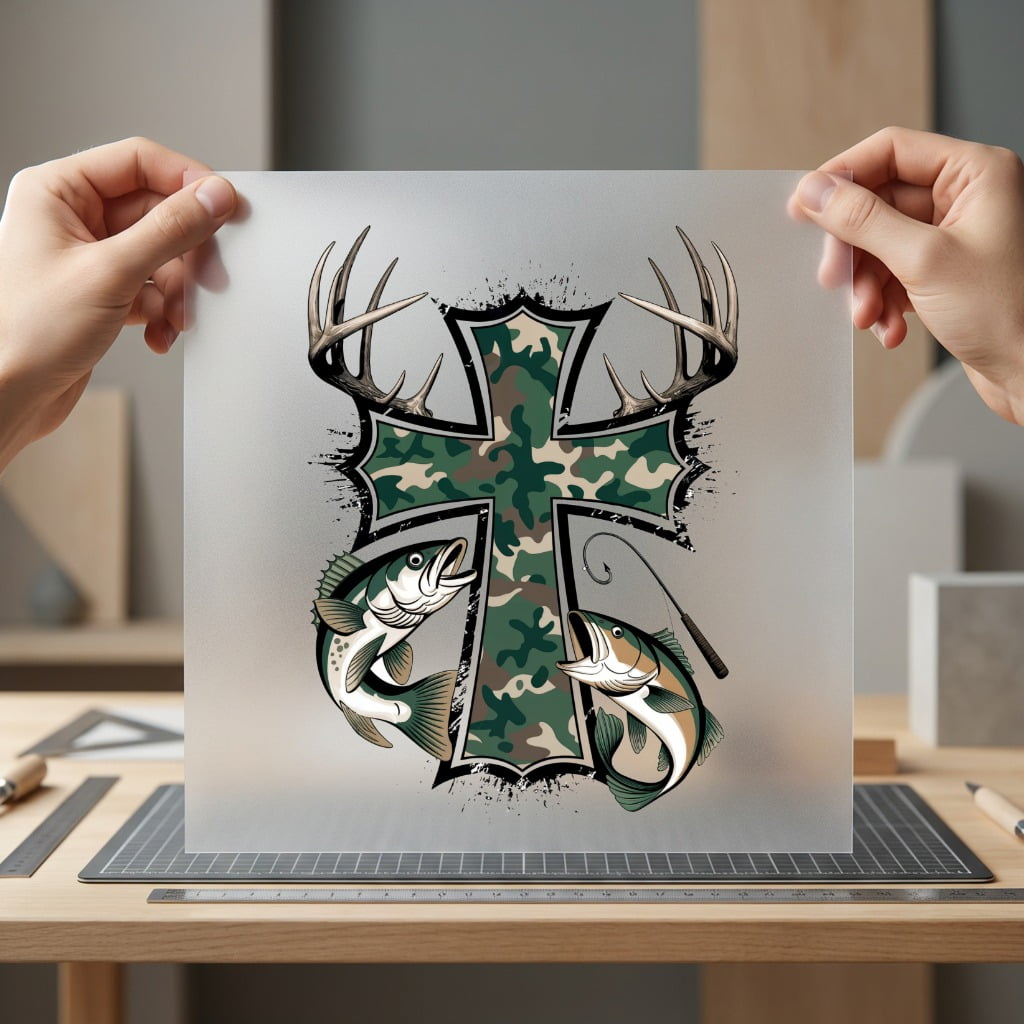 Camo Cross Antlers Fish Faith Usa Ready to Press DTF Transfer for Dtf