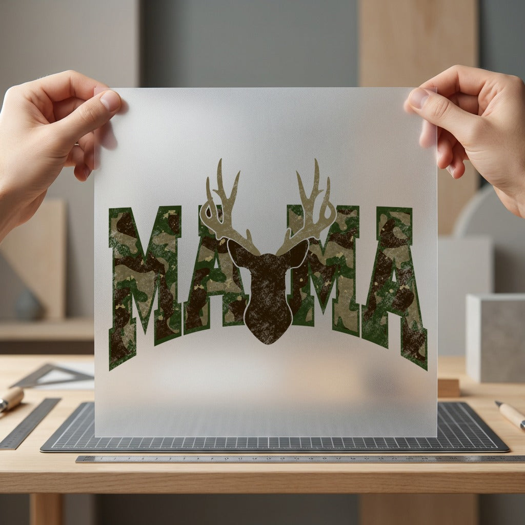 Camo Deer Mama Rustic Mom Rustic Ready to Press DTF Transfer for Dtf