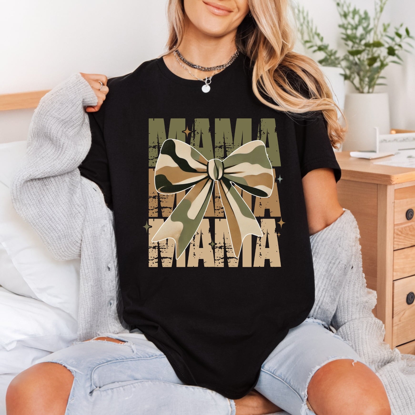 Camo Mama Bow Rustic Mom Mama Ready to Press DTF Transfer for Dtf