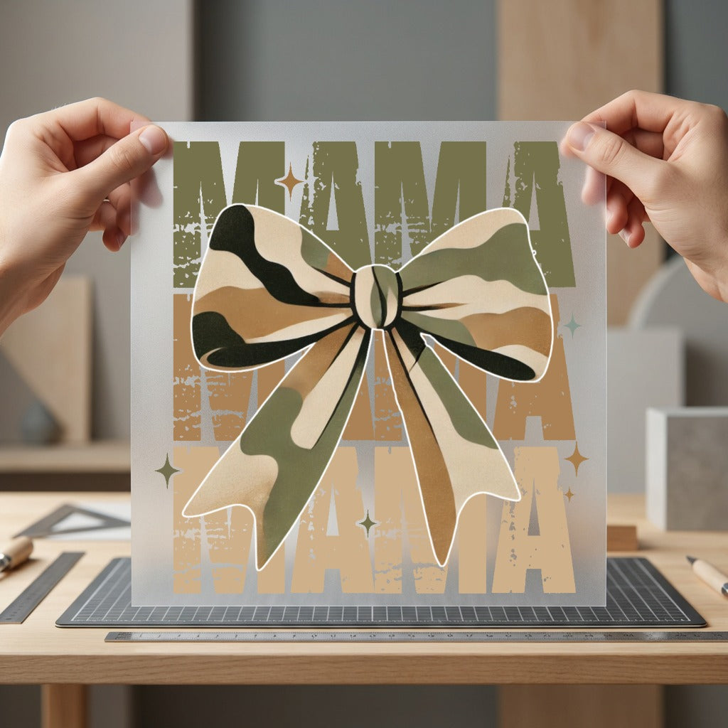 Camo Mama Bow Rustic Mom Mama Ready to Press DTF Transfer for Dtf