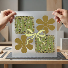 Camo Mama Flower Bow Usa Mom Ready to Press DTF Transfer for Dtf