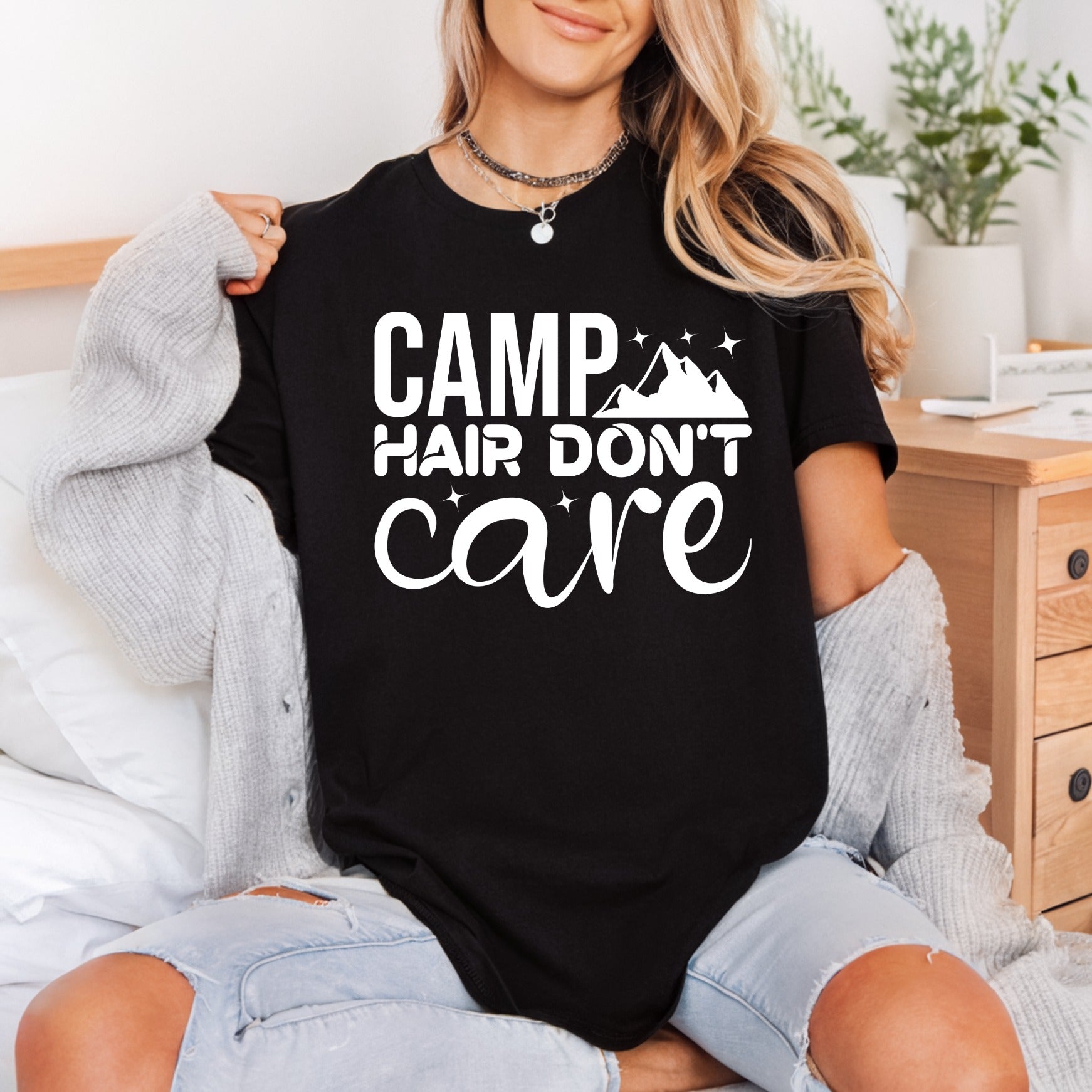 Camp Hair Don Care Camping Ready to Press DTF Transfer for Dtf