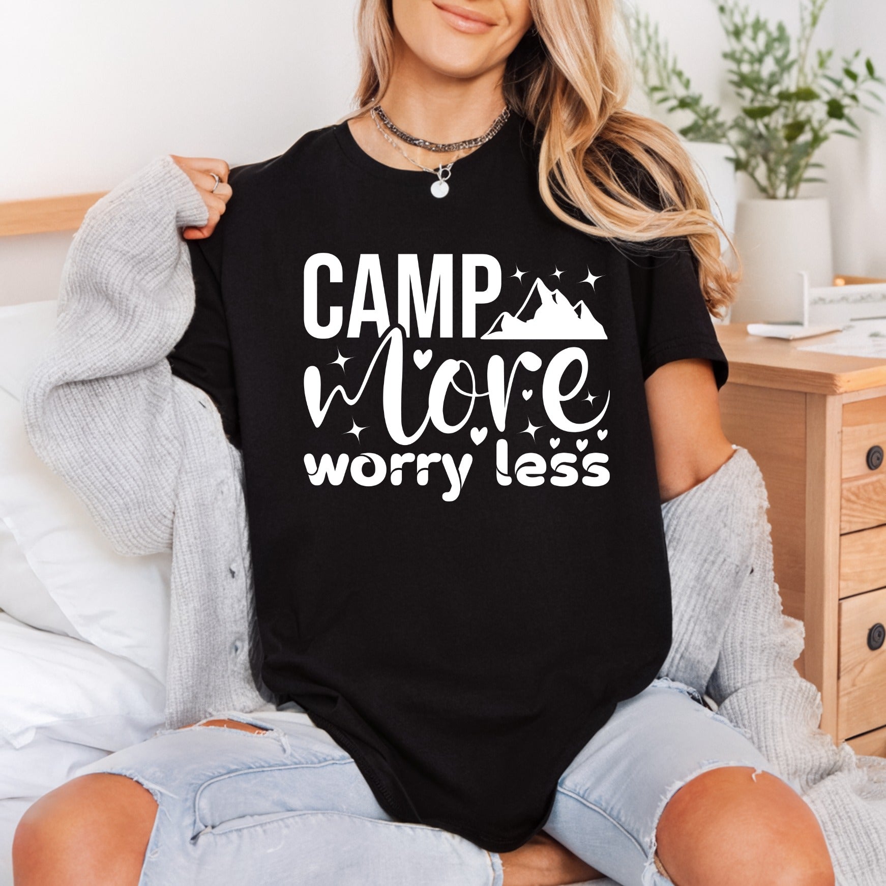 Camp More Worry Less Aesthetic Camping Ready to Press DTF Transfer for Dtf