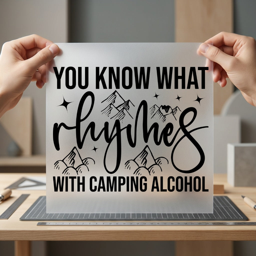 Camping Alcohol Rhymes Mountain Funny Camping Ready to Press DTF Transfer for Dtf