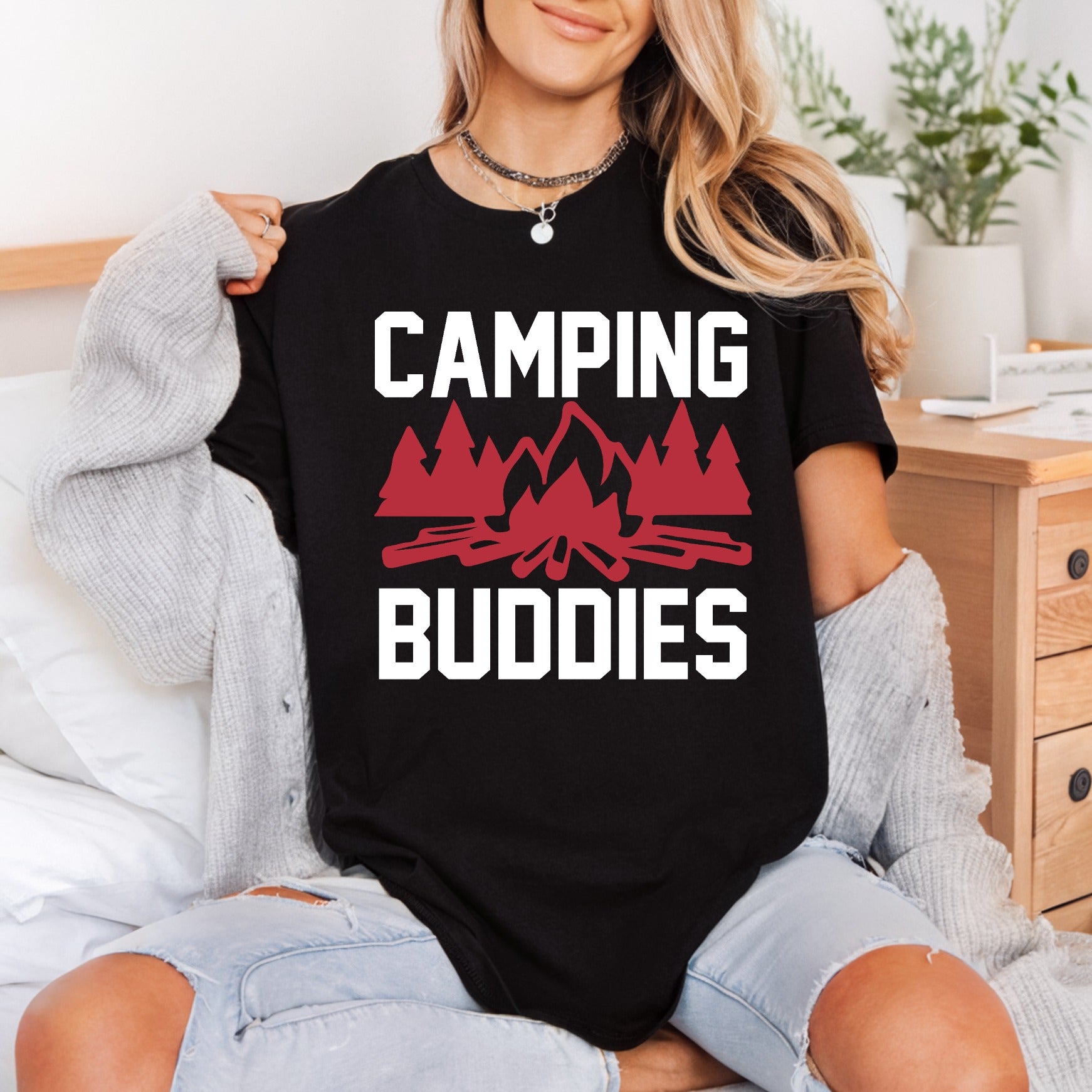 Camping Buddies Campfire Trees Camping Ready to Press DTF Transfer for Dtf